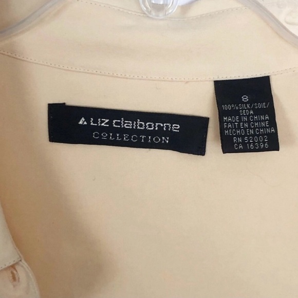 Butter Yellow SILK! Liz Claiborne Long Sleeve Blouse Size 8 - Picture 10 of 16